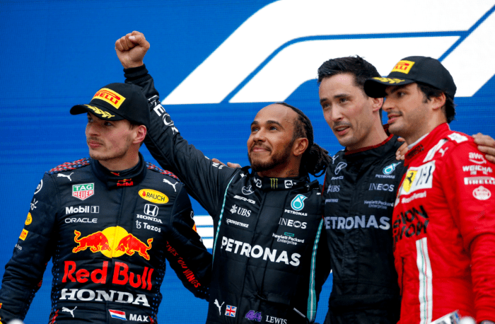 The podium at the Russian Grand Prix.