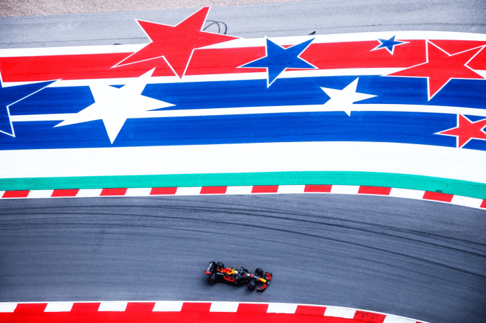 Max Verstappen traverses the stars and stripes of the United States Grand Prix.