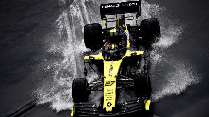 Nico Hülkenberg slithers off in the rain at the 2019 German Grand Prix.