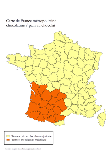 En 2020, une carte de France a été créée, en fonction des départements où on parle de chocolatine.